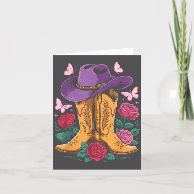 Cowgirl Western Cowboy Hat Boots With Roses Countr Karte (Vorderseite)