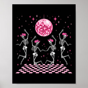 Cowgirl Western Funny Dancing Skelette und Disco Poster
