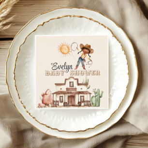 Cowgirl Western Girl Ranch Cactus Baby Shower Serviette
