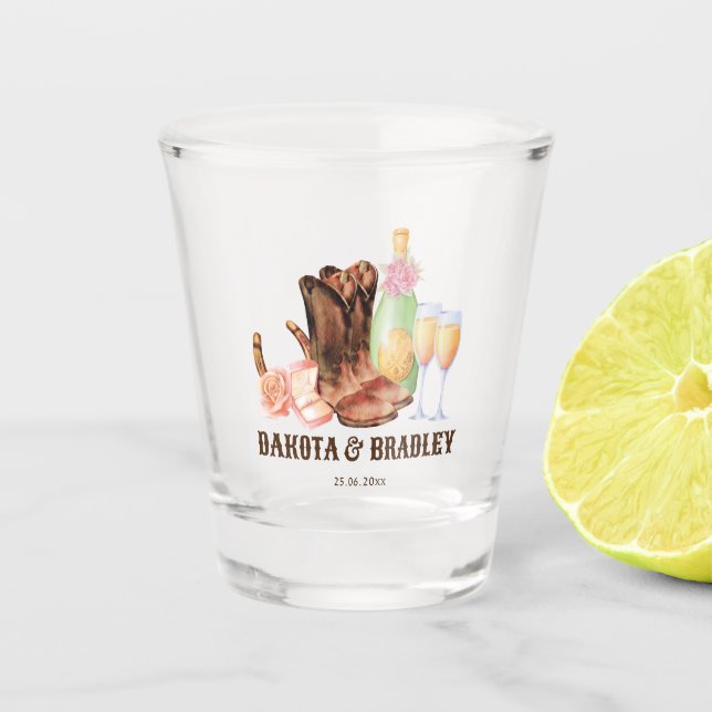 Cowgirl Western Hochzeit Brautparty Geschenke Schnapsglas (Vorderseite)