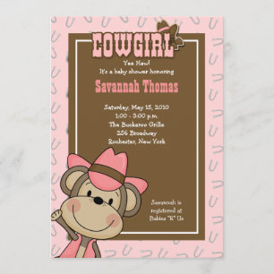 Cowgirl Western Monkey 12x18 Baby Dusche Einladung