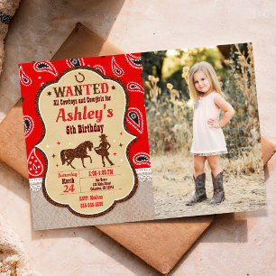 Cowgirl Western Party Geburtstagsfoto-Einladung Einladung