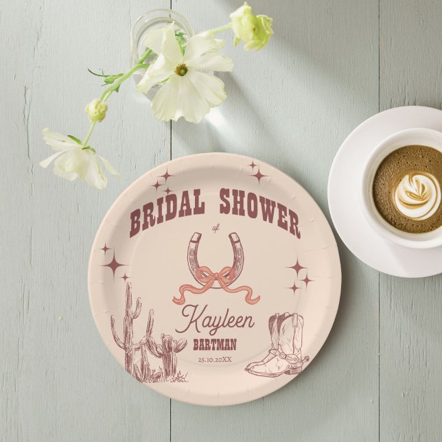 Cowgirl Western Retro-Brautparty angepasst Pappteller (Cowgirl western retro bridal shower customized monogrammed paper plates personalized tableware)