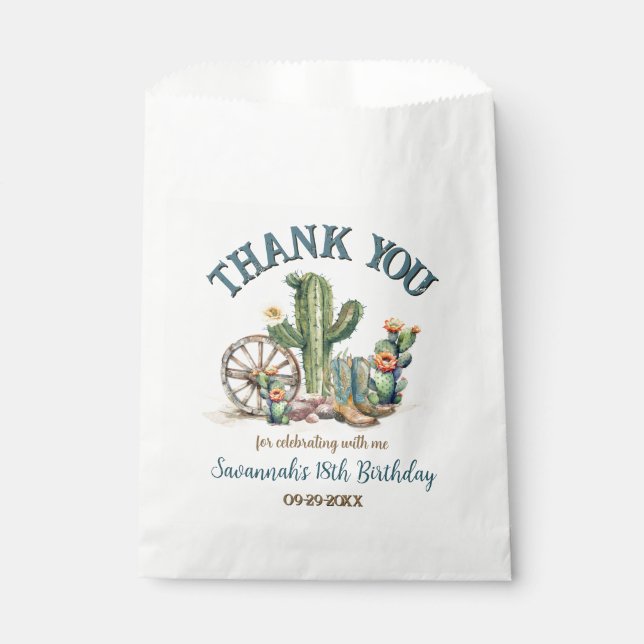 Cowgirl Western Rodeo Cactus Vielen Dank Geschenktütchen (Vorderseite)