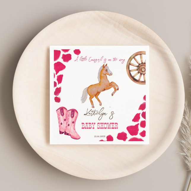 Cowgirl Western Rodeo niedliche Babydusche rosa Serviette (Cowgirl western rodeo baby shower pink customized napkins template  cute baby horse pink cow pattern)