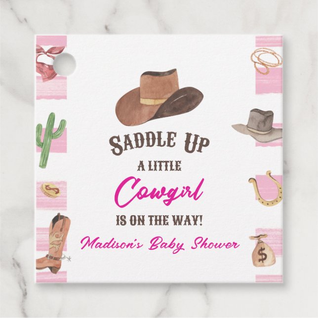 Cowgirl Western Rodeo Wild West Baby Dusche Geschenkanhänger (Vorderseite)