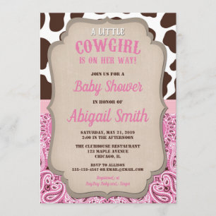 Cowgirl Western Rosa und Braun Babydusche Einladung