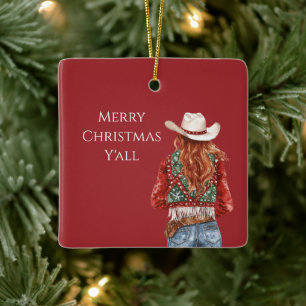 Cowgirl Western Rote Haare Weihnachten Keramikornament
