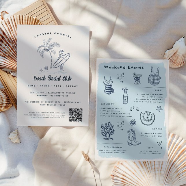 Cowgirl | Whimsical Doodle Bachelorette Einladung (Von Creator hochgeladen)