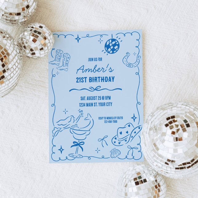 Cowgirl Whimsical Geburtstag Einladung (Coastal Cowgirl Birthday Invite)