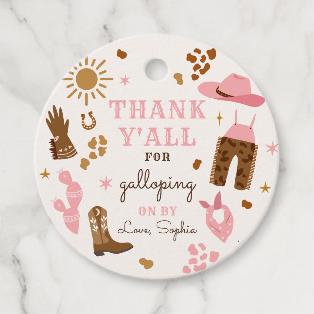Cowgirl Wild West Rodeo Ranch Birthday Party Gefal Geschenkanhänger (Vorderseite)