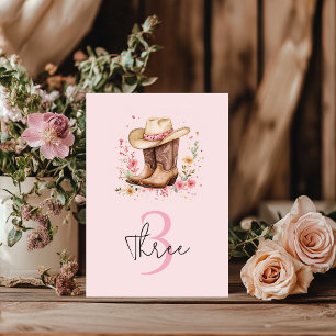 Cowgirl Wildblumen Bash Birthday Pink Western Tischnummer