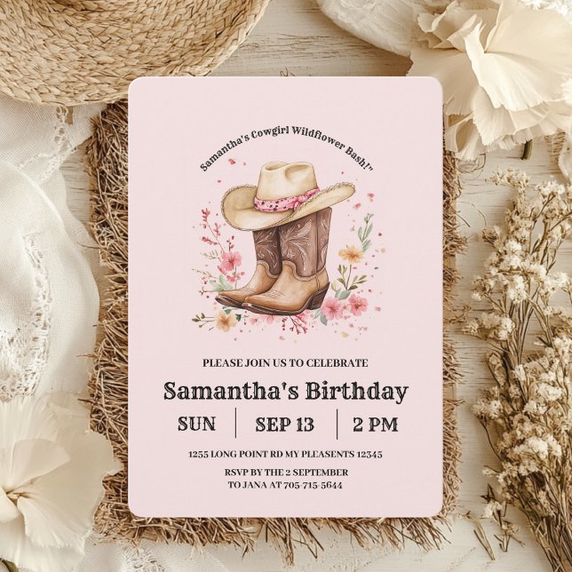 Cowgirl Wildblumen Bash Birthday | Rosa Western Einladung (Von Creator hochgeladen)