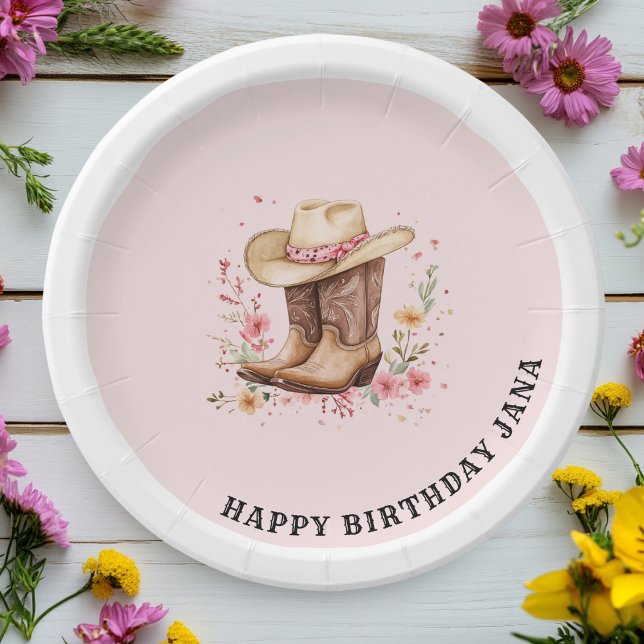 Cowgirl Wildblumen Bash Birthday | Rosa Western Pappteller (Von Creator hochgeladen)