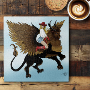 Cowgirl Winged Lion Fantasy Red