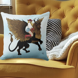 Cowgirl Winged Lion Fantasy Red Kissen