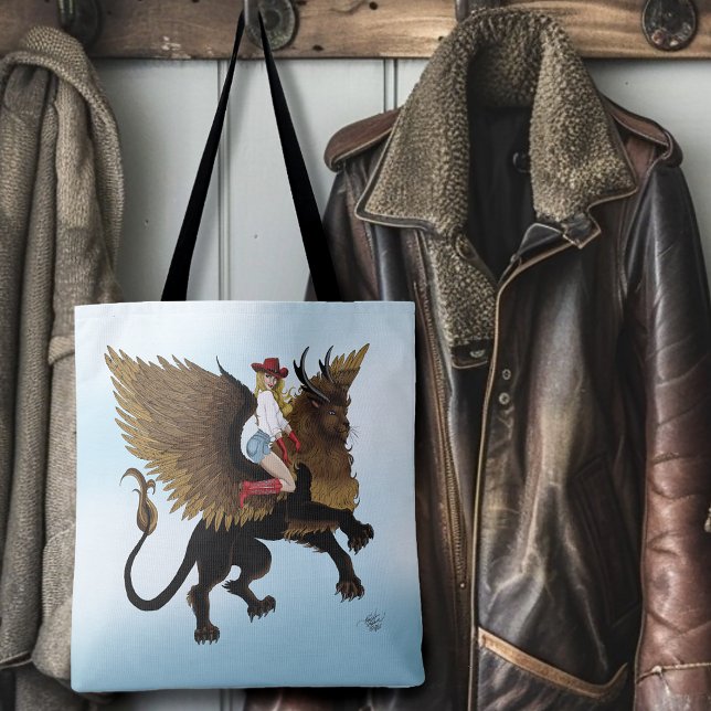 Cowgirl Winged Lion Fantasy Red Tasche (Von Creator hochgeladen)