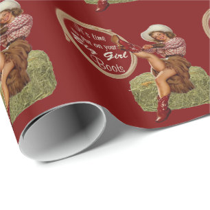 Cowgirl zieht dir große Stiefel an Geschenkpapier