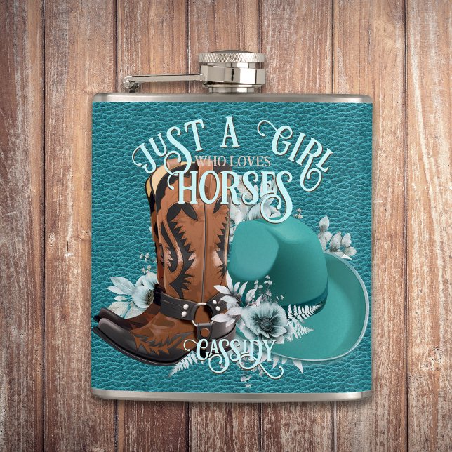 Cowgirl zitiert türkisfarbene Lederschuhe Flachmann (Cowgirl quote turquoise leather cowboy boots hat flask)