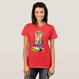 Cowgirl Zucker-Schädel T-Shirt