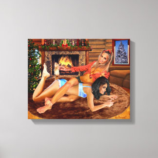 COWGIRLS LOG CABIN PLAY WRESTLING LEINWANDDRUCK