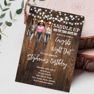 Cowgirls nächteln Western Land Geburtstag Einladung