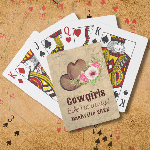 "Cowgirls nehmen mich weg", rustikal, rosa, floral Spielkarten