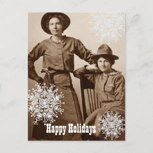 Cowgirls und Schneeflocken Feiertagspostkarte
