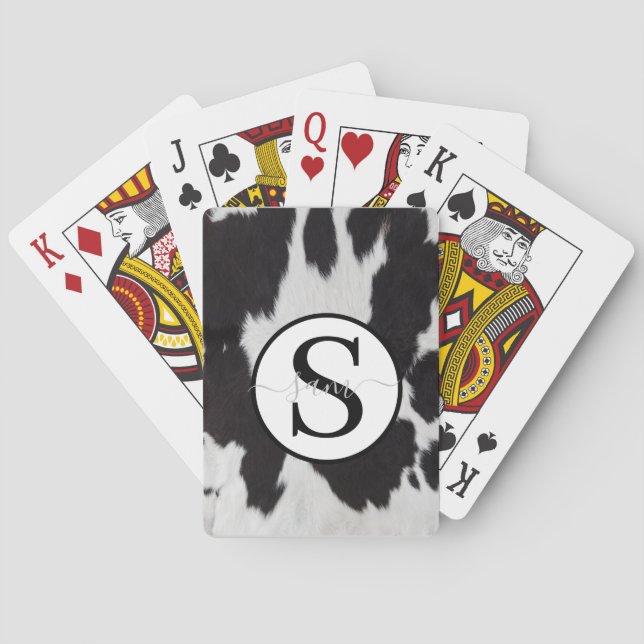 Cowhid Schwarz-weiß Monogramm Spielkarten (Rückseite)