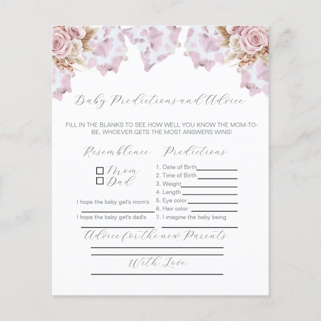 Cowhide Baby Shower Advisor für neue Eltern (Vorderseite)