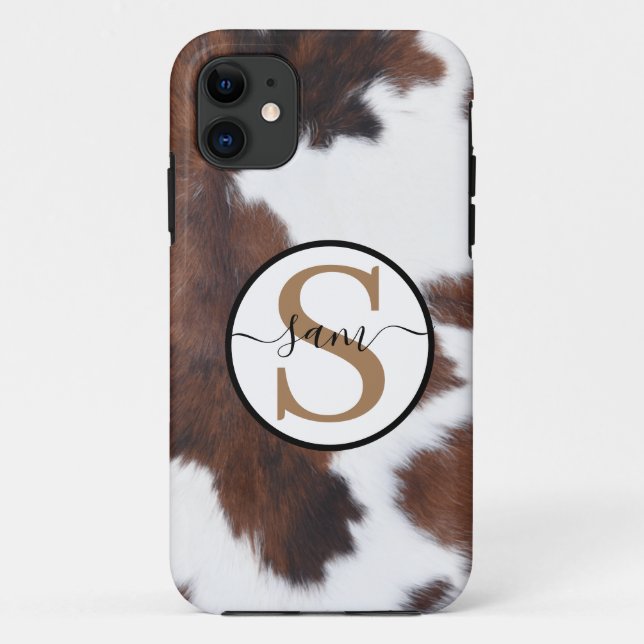 Cowhide Brown White Monogram Case-Mate iPhone Hülle (Rückseite)