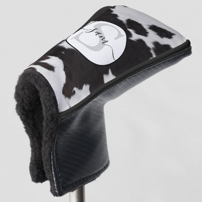 Cowhide Brown White Monogram Golf Headcover (3/4 Vorderseite)