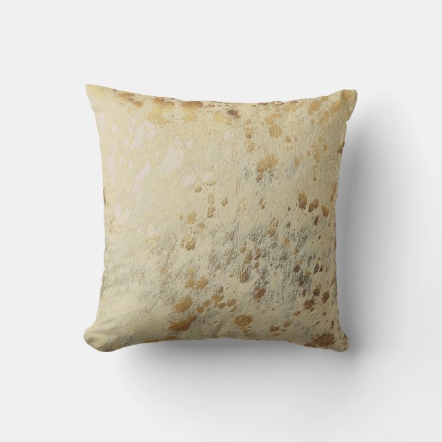 Cowhide d'or Imprimer Coussin à lancer métallique (Recto)