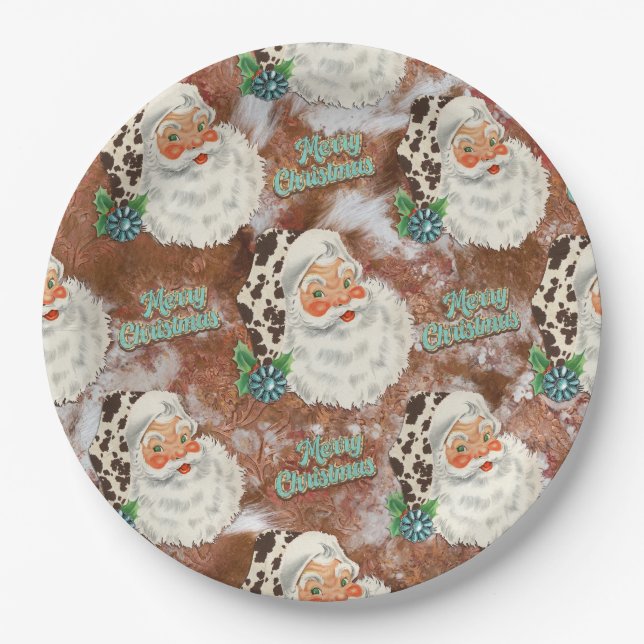 Cowprint Santa Merry Weihnachtszeitung Teller (Vorderseite)