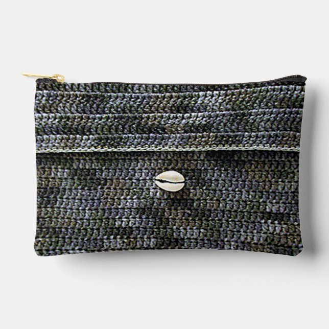 Cowrie Muschel Gray Texture Artisan Crochet Print Zubehörtasche (Vorderseite)