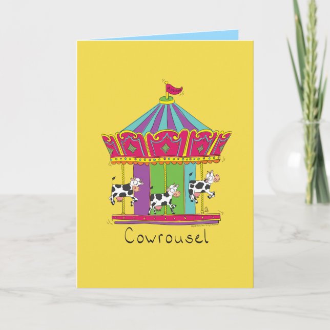 Cowrousel - Funny Cow Carousel Grußkarte Karte (Vorderseite)