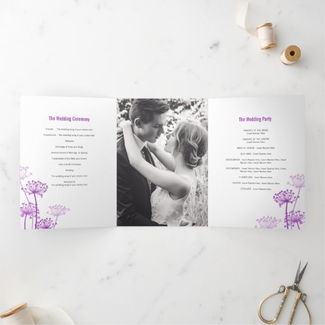 Cows parsley flowerhead purple wedding dreifach-gefaltete programmkarte (Innenseite)