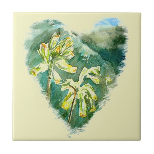 Cowslip Primula Herz Fliese (Vorderseite)