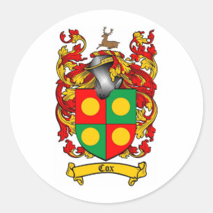 COX-FAMILIENWAPPEN - COX-WAPPEN RUNDER AUFKLEBER