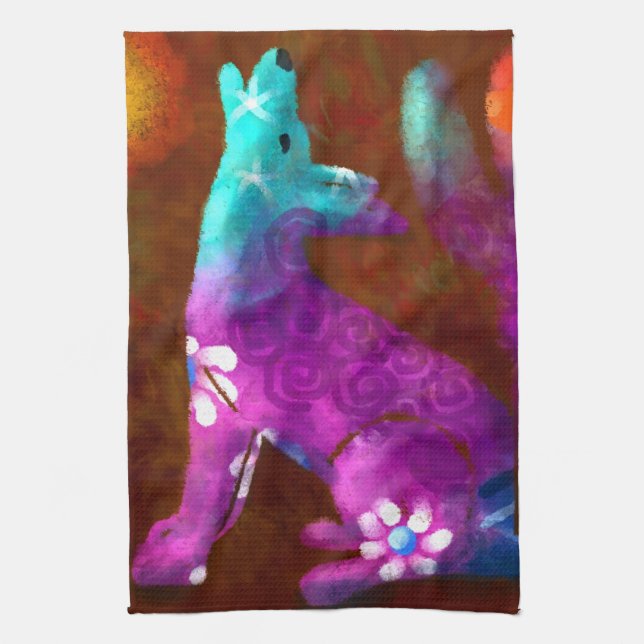 Coyote Abstrakt Art Saguaro Cactus Desert Brown Geschirrtuch (Vertikal)