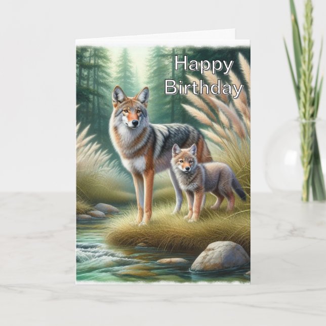 Coyote and Pup Happy Birthday Wildlife  Karte (Vorderseite)