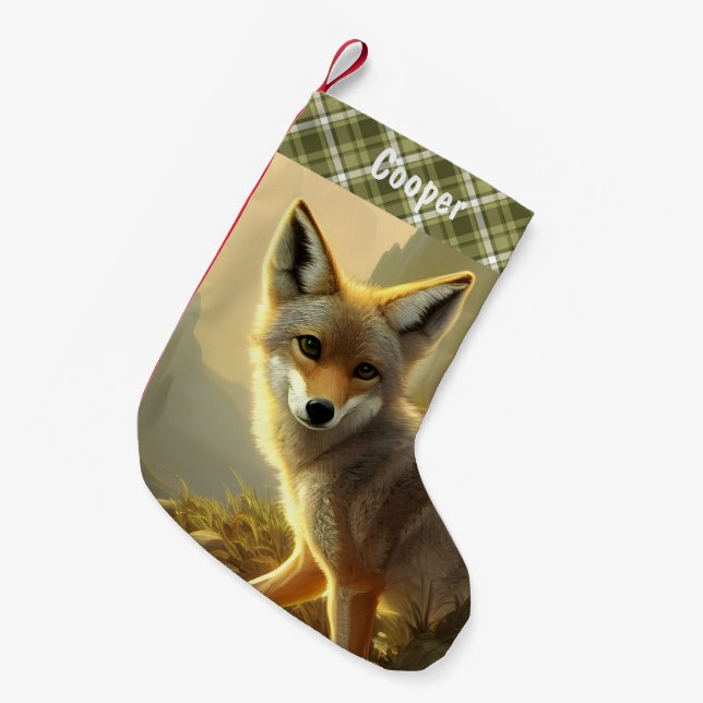 Coyote Pup Wildlife Portrait Personalisiert Kleiner Weihnachtsstrumpf (Vorderansicht (hängend))