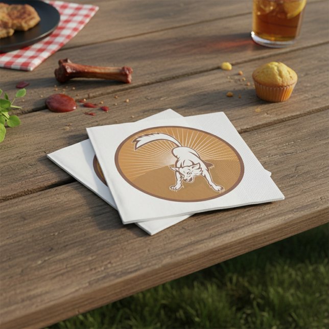 Coyote Retro Sunset Vintag Wilderness Serviette (Von Creator hochgeladen)