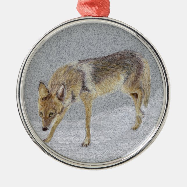 Coyote Silbernes Ornament (Vorne)