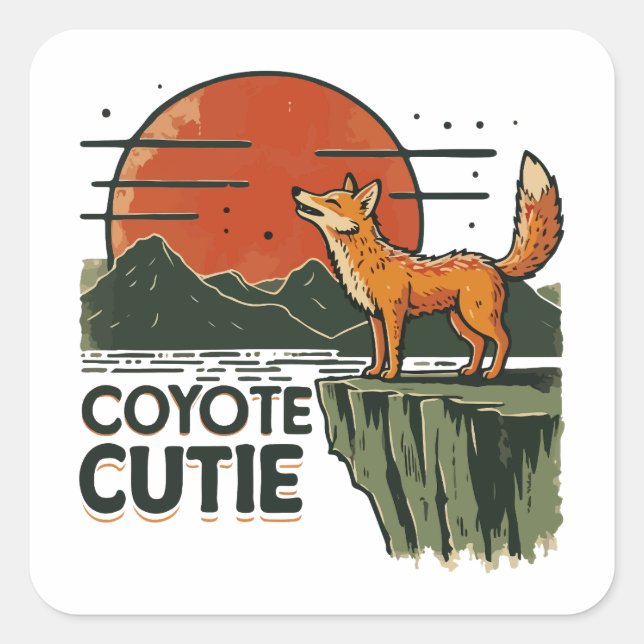 Coyote Süsse Quadratischer Aufkleber (Vorderseite)