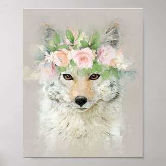 Coyote Tragen einer Blume Poster