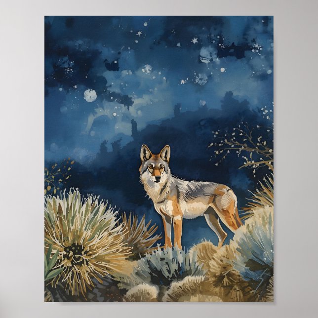 Coyote Under the Stars Desert Night Poster (Vorne)