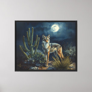 Coyote under Vollmond Rustikale Wüstennacht Leinwanddruck