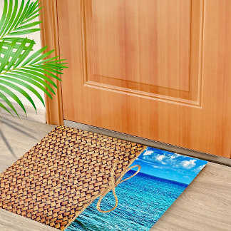 Cozumel Blau Türkisblau mit Wicker Fußmatte