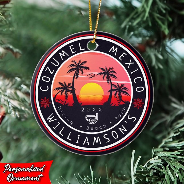 Cozumel Mexico Diving Retro Sunset Souvenir 80er Keramik Ornament (Von Creator hochgeladen)